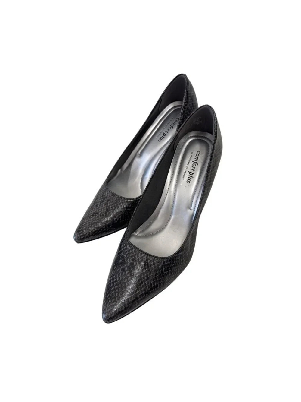 Comfort Plus By Predictions Womens Snake Print Black Pointed-Toe Pumps Size 7M
